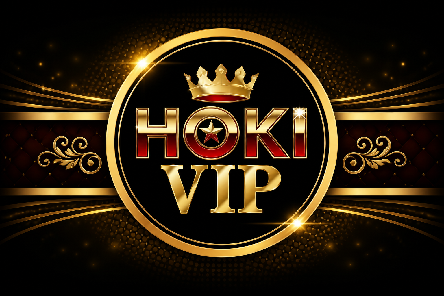 HOKI VIP: stempel bundar mahkota dan teks HOKI VIP.